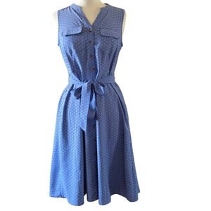 Croft & Barrow Blue Sleeveless Tie-Waist Midi Dress